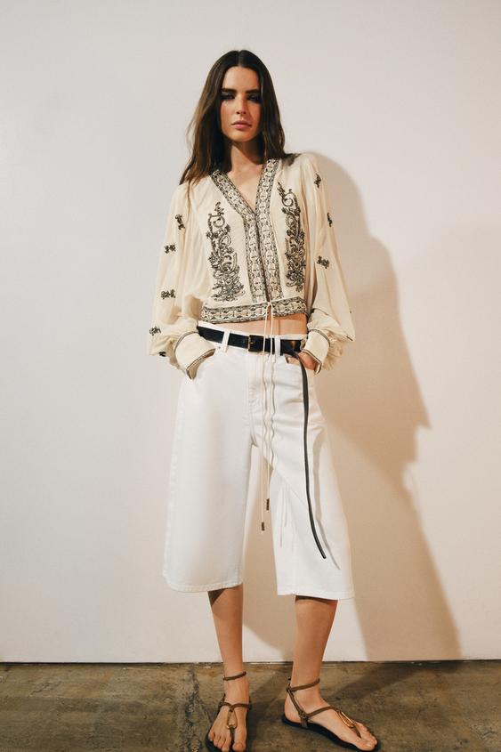 ZW COLLECTION BEADED EMBROIDERED BLOUSE - Ecru by Zara - Image 0
