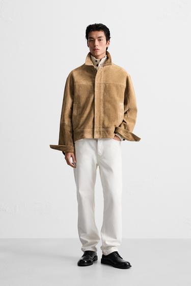 SUEDE LEATHER JACKET - Dark beige by Zara