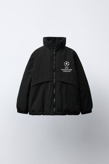 WATER-REPELLENT JACKET WITH HIDDEN HOOD UEFA CHAMPIONS LEAGUE ® - Black by Zara