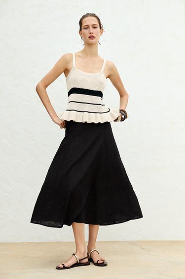 TEXTURED KNIT STRAPPY TOP - Ecru / Black by Zara