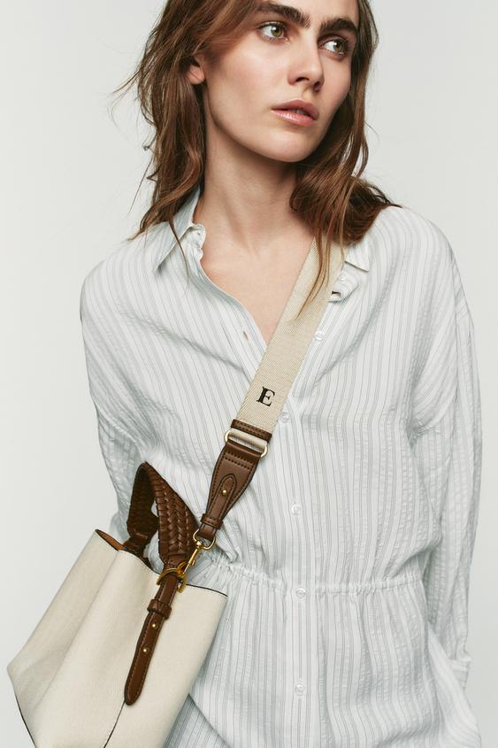 BRAIDED HANDLE CANVAS BUCKET BAG - Light beige by Zara - Image 0