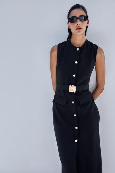 MIDI CREPE BELT DRESS - Black by Zara