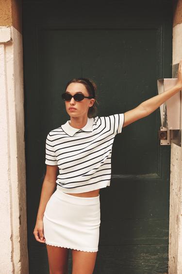FAUX PEARL KNIT MINI SKIRT - Oyster-white by Zara