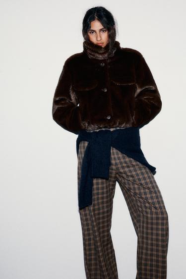 SHORT BOMBER JACKET WITH FAUX FUR - Dark tan by Zara