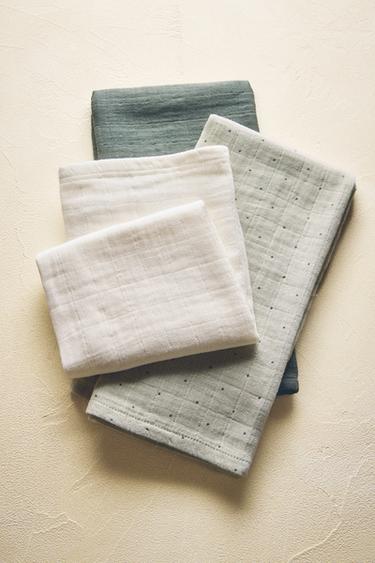 PACK OF MULTICOLOURED BABY MUSLIN CLOTHS (PACK OF 3) - Green by Zara