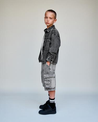 MULTI-CARGO WIDE DENIM BERMUDA SHORTS - Mid-grey by Zara