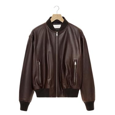 WAXED LEATHER BOMBER JACKET - Dark brown by Zara