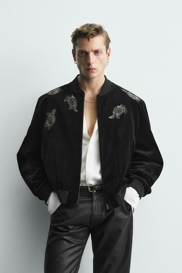 LIMITED EDITION EMBROIDERED VELVET BOMBER JACKET - Black by Zara