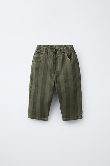 STRIPED BAGGY TWILL TROUSERS - Khaki by Zara