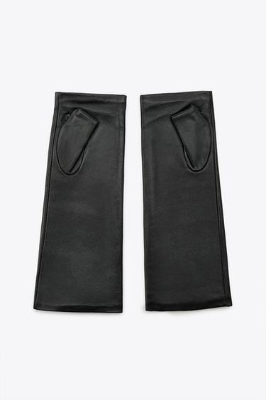 100% LEATHER FINGERLESS GLOVES - Black by Zara
