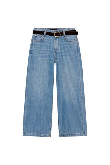 Z.08 BELTED WIDE-LEG CROPPED JEANS - Mid-blue by Zara