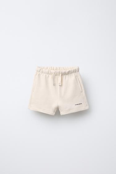 PLUSH JERSEY BERMUDAS WITH SLOGAN - Ecru by Zara