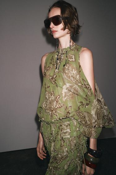 ZW COLLECTION PRINTED TOP - Green by Zara