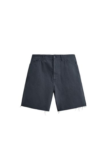 COTTON TEXTURED BERMUDA SHORTS WITH TAB - Dark indigo by Zara