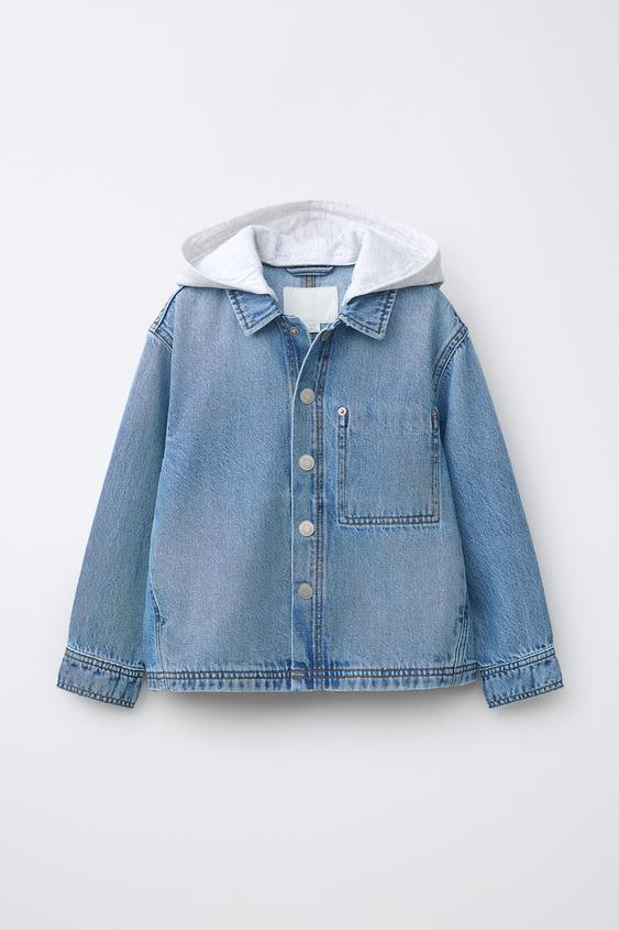 DENIM OVERSHIRT WITH DETACHABLE HOOD - Blue by Zara - Image 0