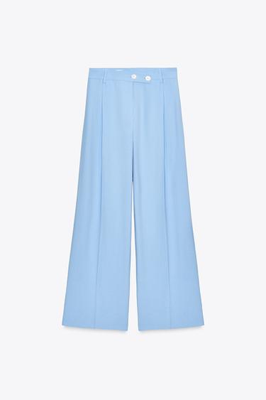WIDE-LEG DARTED TROUSERS - Sky blue by Zara