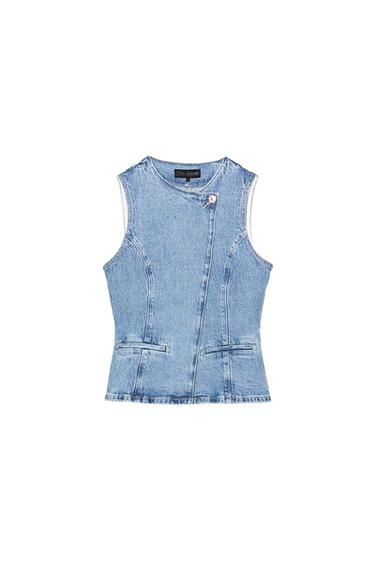 Z1975 DOUBLE-BREASTED DENIM WAISTCOAT - Mid-blue by Zara