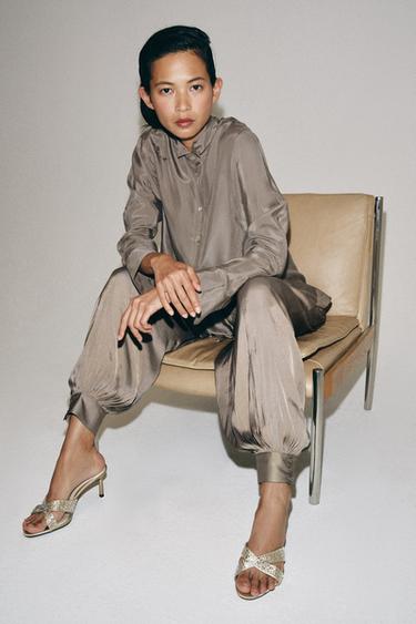 SHINY HEELED MULE SANDALS - Ecru White by Zara