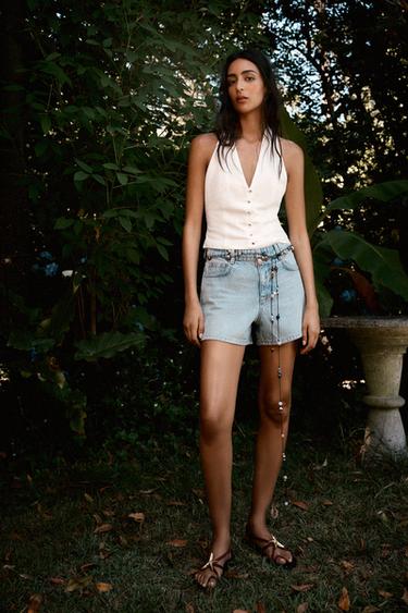 Z1975 HIGH-WAIST MOM FIT SHORTS - Light blue by Zara