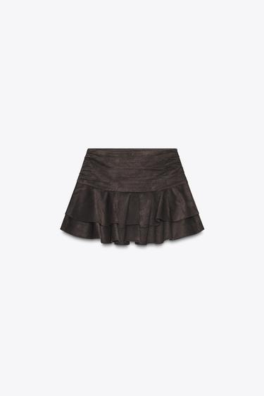 SUEDE EFFECT RUFFLE SKORT - Brown by Zara