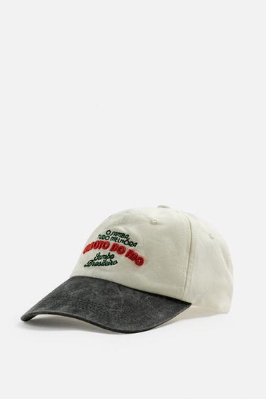 CONTRAST EMBROIDERY CAP - Ecru by Zara