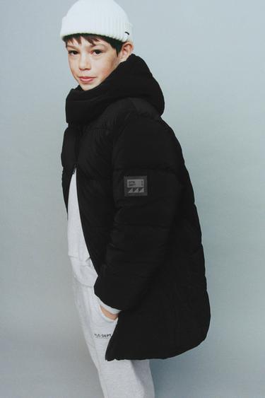 LONG PUFFER COAT WITH LABEL - Black by Zara