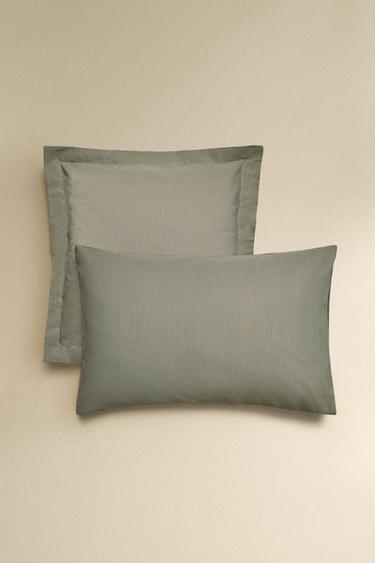 STRIPED COTTON PILLOWCASE - Green by Zara