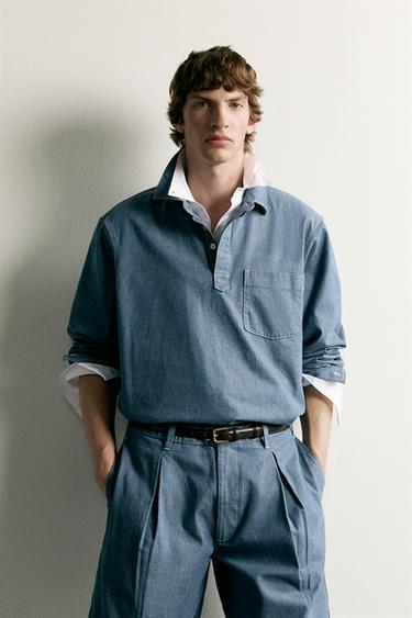 LIGHTWEIGHT WASHED DENIM POLO SHIRT - Blue by Zara