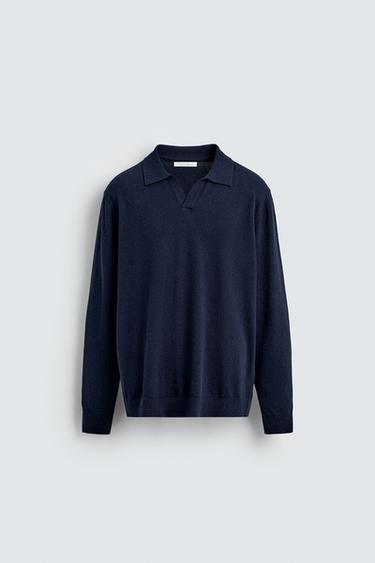 TEXTURED KNIT POLO SHIRT - Navy blue by Zara