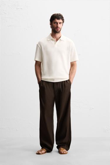 JACQUARD TEXTURED POLO SHIRT - Oyster-white by Zara
