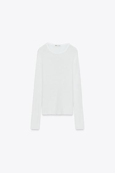 LONG SLEEVE RUSTIC TOP - Ecru by Zara