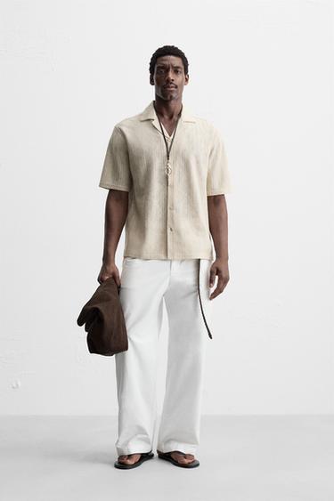 OPEN WEAVE HERRINGBONE SHIRT - Light beige by Zara