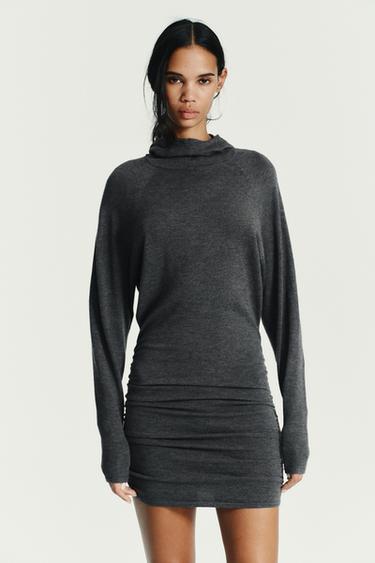 HOODIE KNIT MINI DRESS - Anthracite grey by Zara