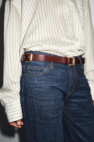 LEATHER MULTI-POSITION BUCKLE BELT - Dark red by Zara - Image 0
