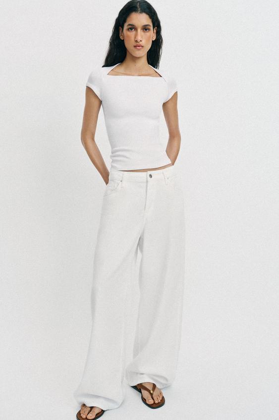 SLIM FIT SQUARE NECK T-SHIRT - White by Zara - Image 0