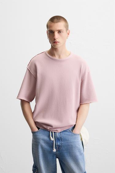REVERSE EFFECT KNIT T-SHIRT - Pale pink by Zara