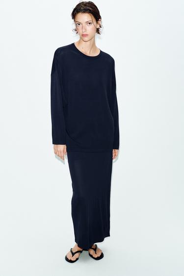 OVERSIZE FINE KNIT JUMPER - Navy blue by Zara