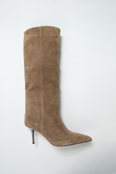 SPLIT SUEDE STILETTO HEEL BOOTS - Taupe Grey by Zara