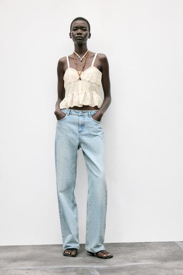 LACE EMBROIDERED TOP - Light beige by Zara - Image 0