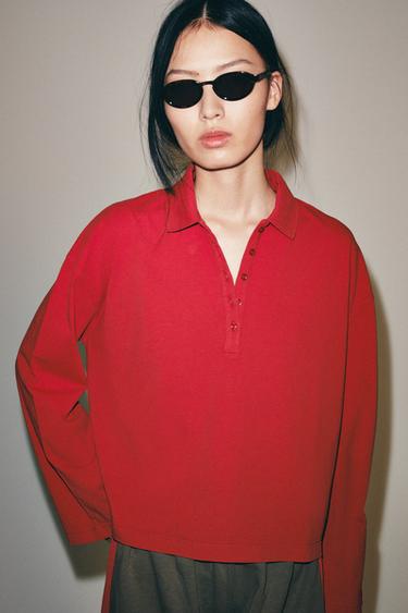 LONG SLEEVE POLO SHIRT - Red by Zara