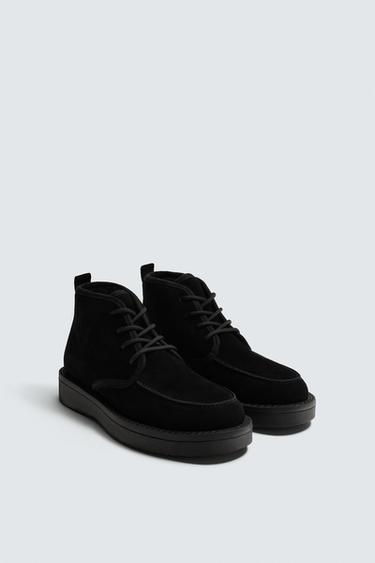 SPLIT SUEDE LACE-UP BOOTS - Black by Zara