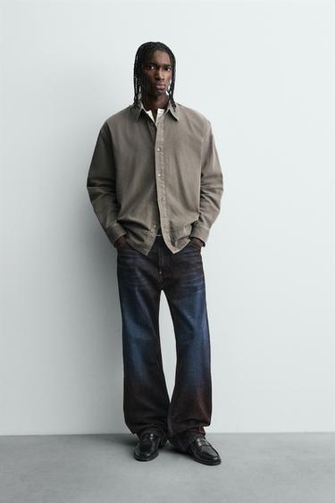 WASHED DENIM SHIRT - Taupe grey by Zara