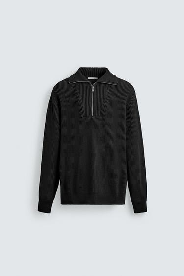 PURL KNIT QUARTER-ZIP JUMPER - Black by Zara