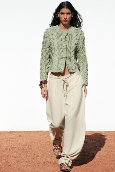 FLORAL BUTTON KNIT CARDIGAN - Light green by Zara - Image 0