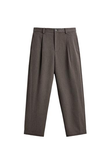 TEXTURED RELAXED FIT WIDE-LEG SUIT TROUSERS - Brown / Taupe by Zara