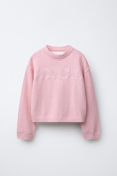 KNIT JUMPER WITH EMBROIDERED SLOGAN - Pastel pink by Zara