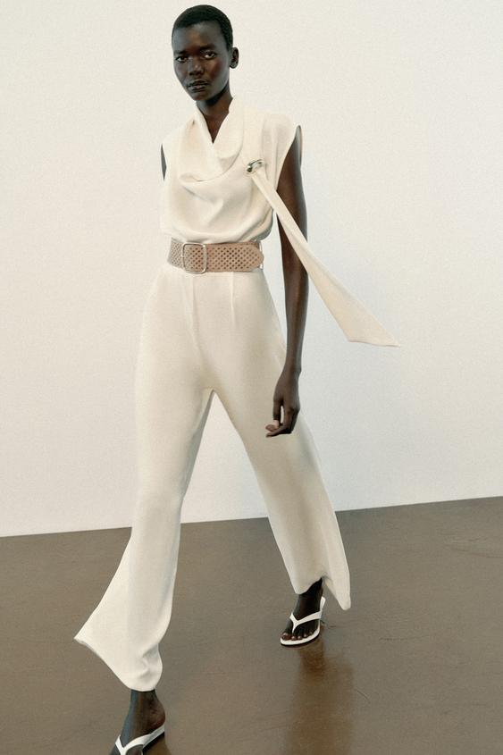 JUMPSUIT WITH GOLD-TONE BELT - White by Zara - Image 0