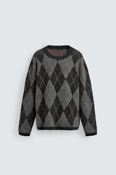 DIAMOND JACQUARD JUMPER - Black by Zara