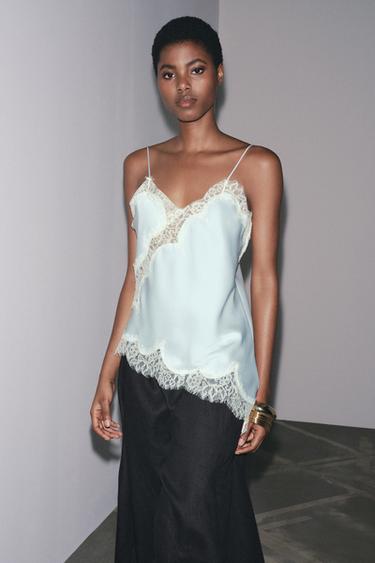 ZW COLLECTION LACE CAMISOLE TOP - Light blue by Zara
