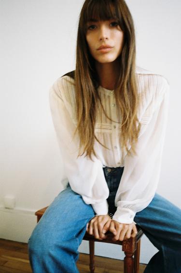 SEMI-SHEER SHIRT WITH PINTUCKS - Ecru by Zara